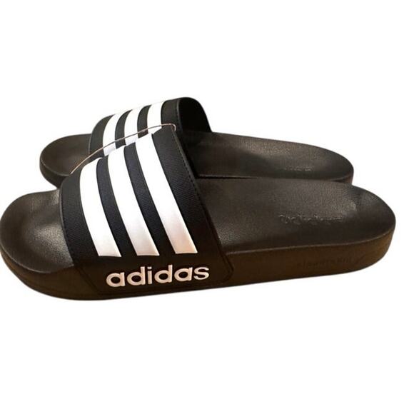 Adidas Adilette Shower Slides Unisex Size 15 Black White Slip-On Sandals - Picture 1 of 9